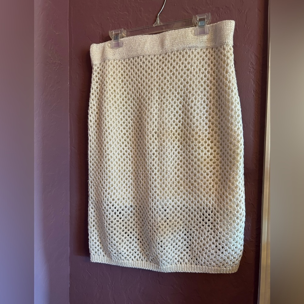 Noli Cream Open Crochet Pencil Skirt